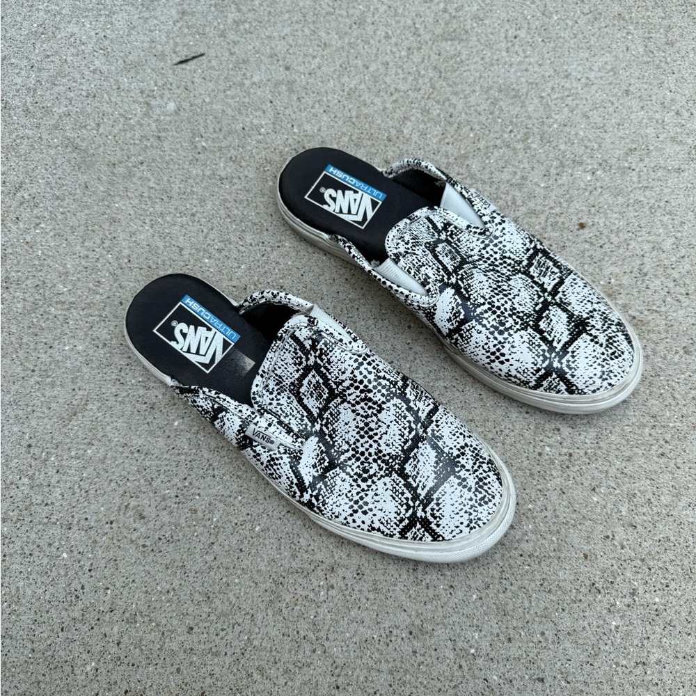 Vans Black and White Snake Print Mules